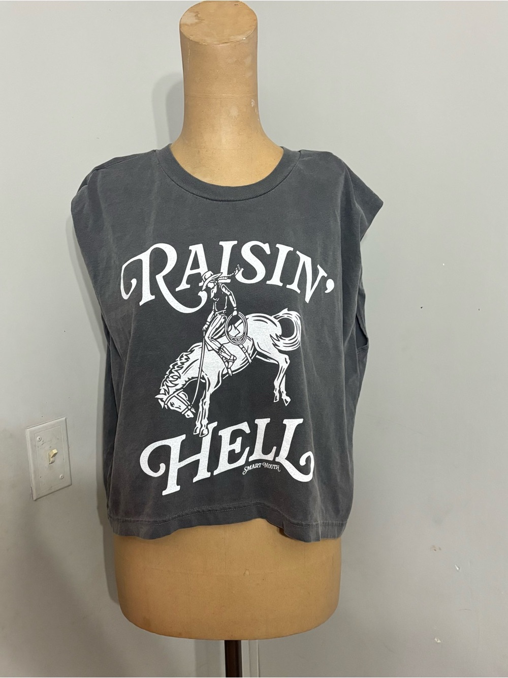 American Apparel Charcoal Crop Graphic Muscle Tee